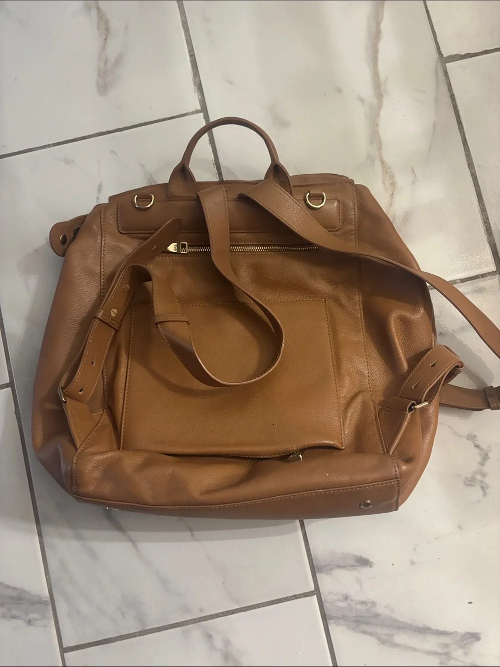 Mina Baie Cognac Leather Baby Backpack Diaper Bag